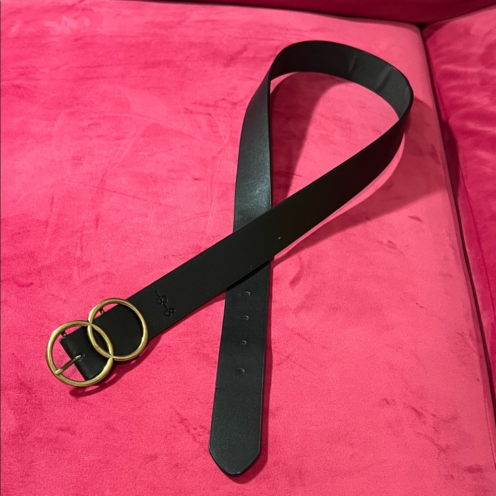 Black Leather Belt with Gold Buckles
